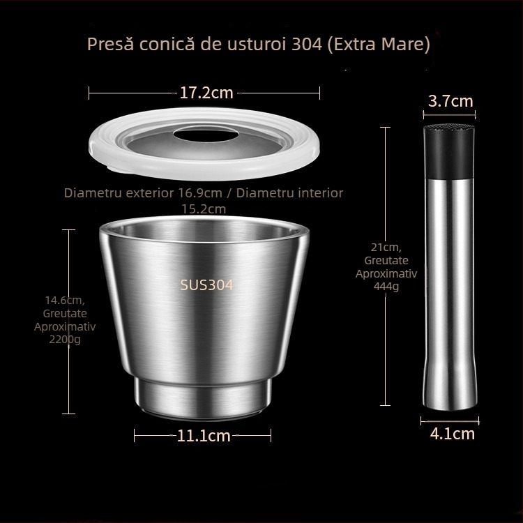 Mojar din oțel inoxidabil 304, cu pistil, vas de măcinare pentru uz casnic