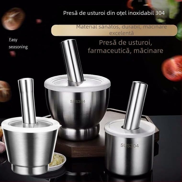 Mojar din oțel inoxidabil 304, cu pistil, vas de măcinare pentru uz casnic