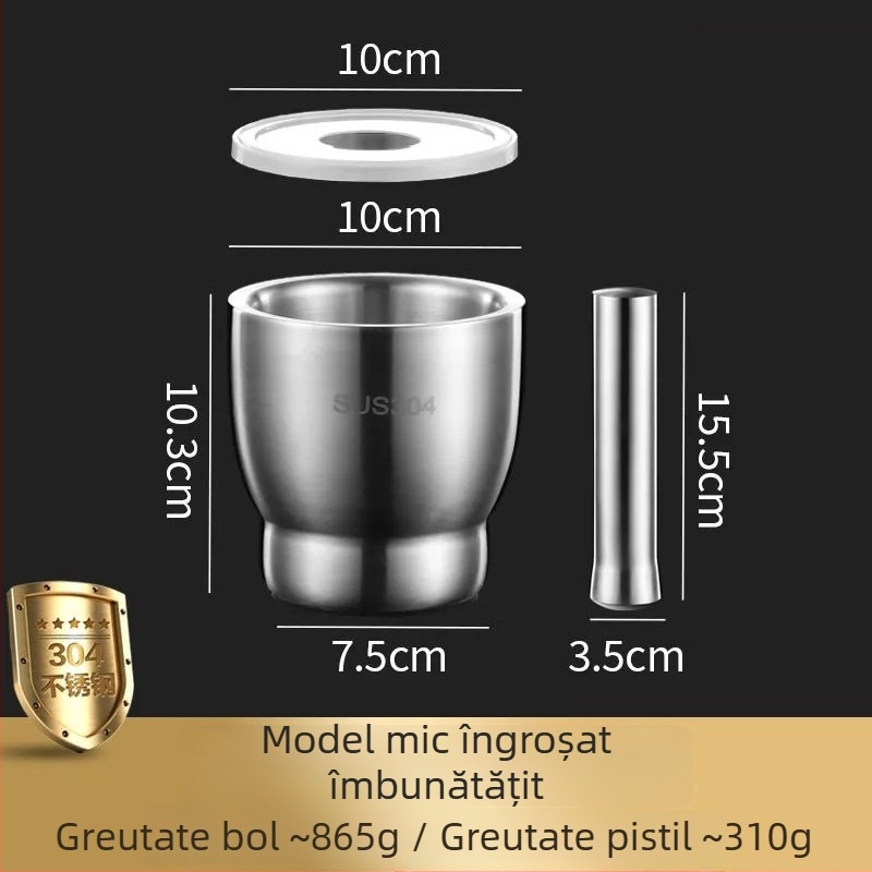 Mojar din oțel inoxidabil 304, cu pistil, vas de măcinare pentru uz casnic