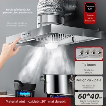 FD-200 Hotă de bucătărie din oțel inoxidabil, 60 × 40 cm, cu aspirație puternică și iluminare