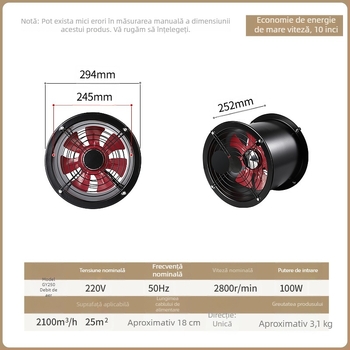 Kai Sheng Ventilator axial cilindric cu flanșă pentru bucătărie, ventilator de evacuare montat pe perete, ventilator de conductă, debit mare de aer