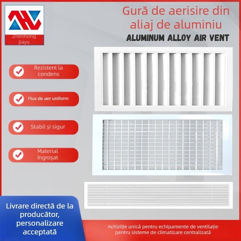 Difuzor de aer din aliaj de aluminiu cu lamele, pentru ventilație centrală interioară, cu un singur sau dublu strat, rezistent la ploi