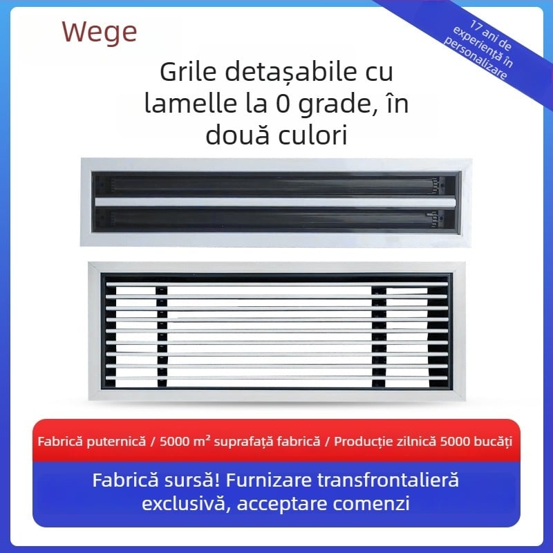 Ventilație pentru climatizare din bandă ABS- oțel, două culori, detașabilă la unghi de 0°, lamelă extrem de îngustă, un singur strat