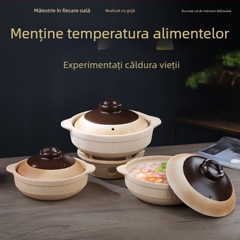Vas tradițional din lut pentru gătit pe flacăra deschisă, 2,1–3 L, rezistent la temperaturi înalte, potrivit pentru orez, supă și tocănițe