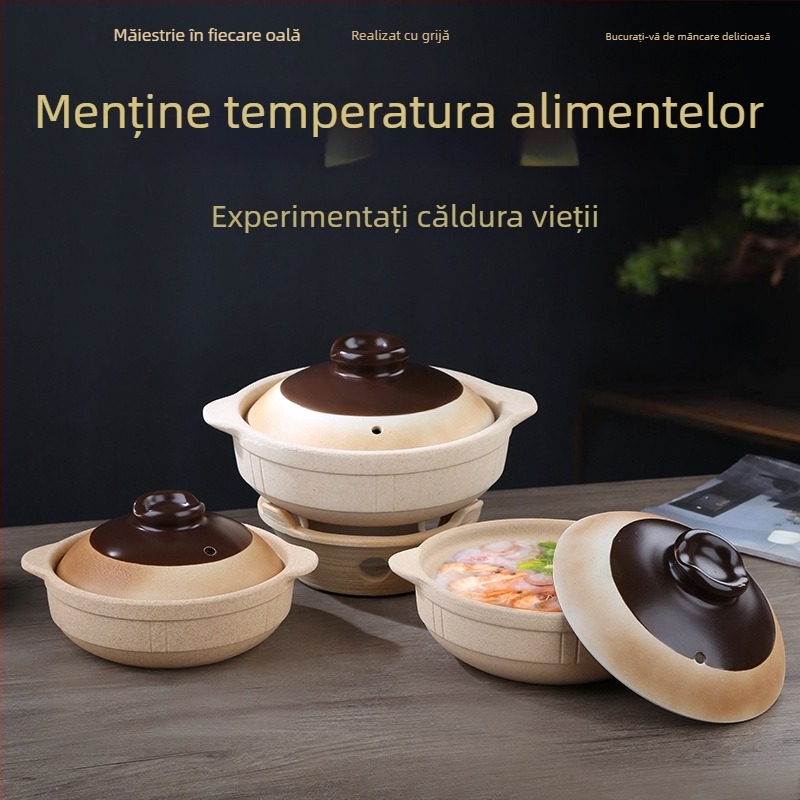 Vas tradițional din lut pentru gătit pe flacăra deschisă, 2,1–3 L, rezistent la temperaturi înalte, potrivit pentru orez, supă și tocănițe