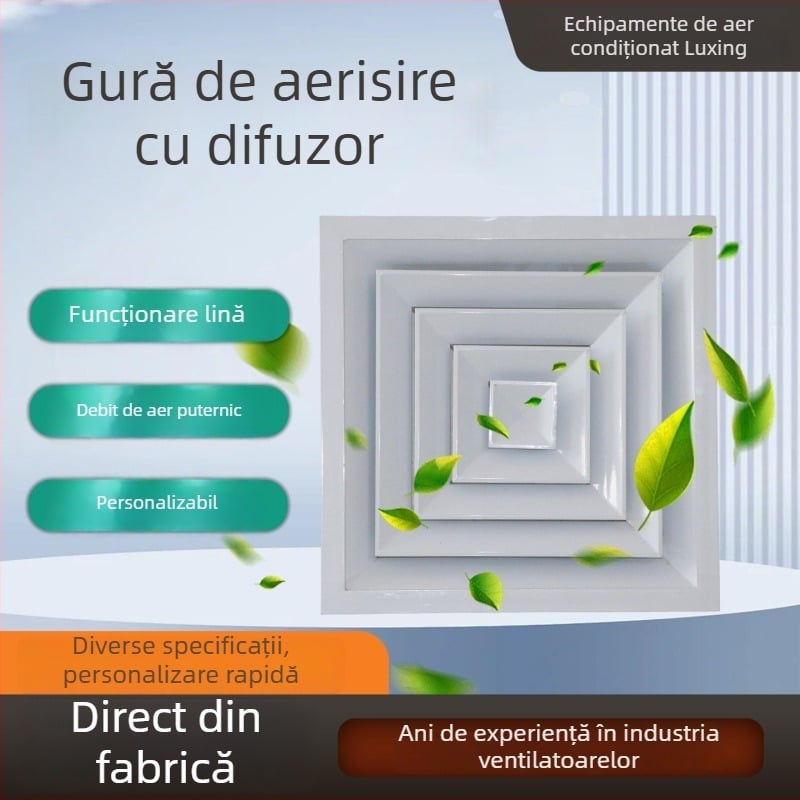 Orificiu de aer din aliaj de aluminiu cu ventilație pentru aer condiționat central, pe perete exterior, lamele rabatabile, protecție la foc și ploi