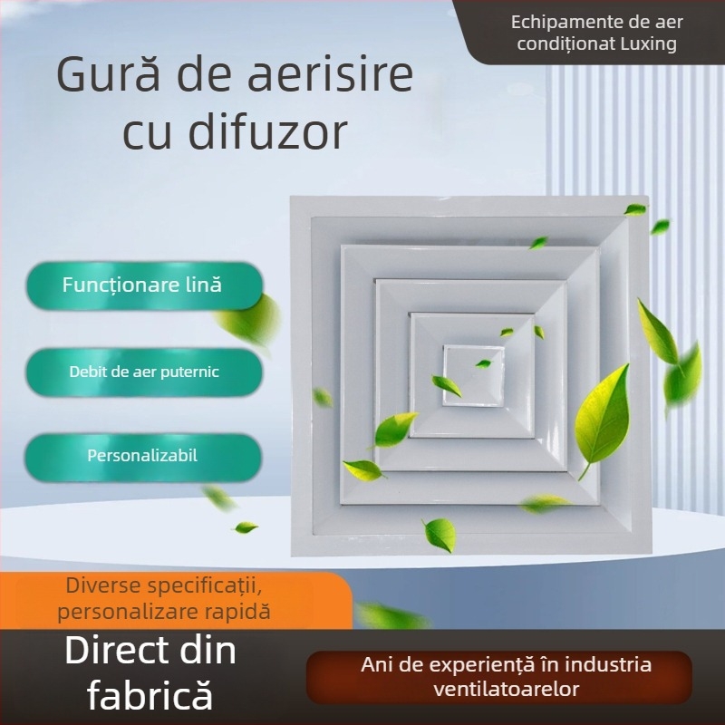 Orificiu de aer din aliaj de aluminiu cu ventilație pentru aer condiționat central, pe perete exterior, lamele rabatabile, protecție la foc și ploi
