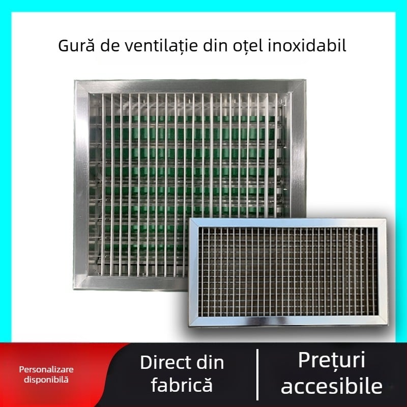 Gură de aer pentru aer condiționat central din oțel inoxidabil, ventil de retur tip ușă, lamelă simplă