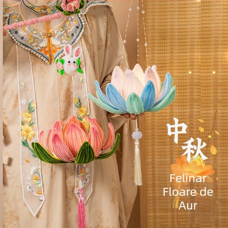 Kit DIY pentru felinar din hârtie, cu lampă lotus luminoasă și tijă răsucită, în stil chinezesc