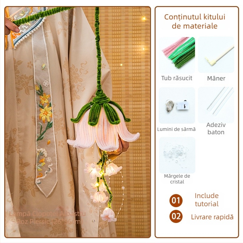 Kit DIY pentru felinar din hârtie, cu lampă lotus luminoasă și tijă răsucită, în stil chinezesc