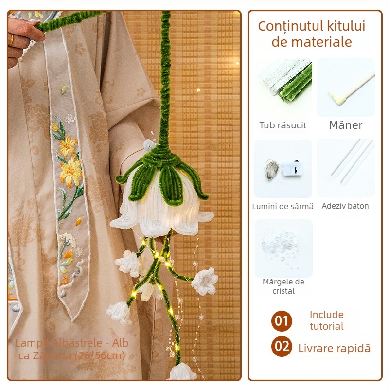 Kit DIY pentru felinar din hârtie, cu lampă lotus luminoasă și tijă răsucită, în stil chinezesc