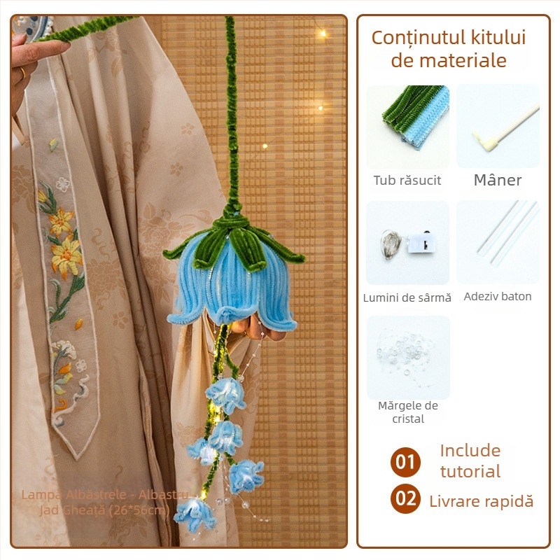 Kit DIY pentru felinar din hârtie, cu lampă lotus luminoasă și tijă răsucită, în stil chinezesc