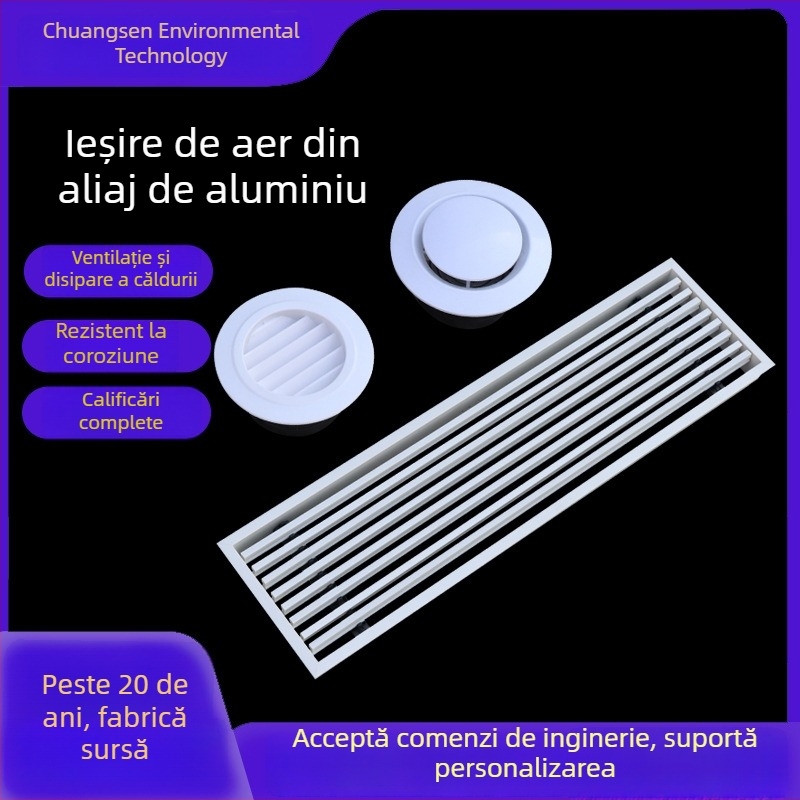 Orificiu de aer din aliaj de aluminiu cu lamele, rezistent la ploaie, rotund sau pătrat, un singur strat