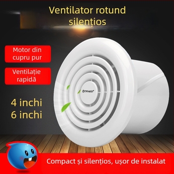 Ventilator de evacuare pentru baie, montaj pe perete și pe tavan, circular, puternic și silențios, diametru 4 inch