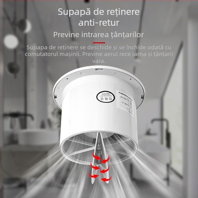 Ventilator de evacuare pentru baie, montaj pe perete și pe tavan, circular, puternic și silențios, diametru 4 inch