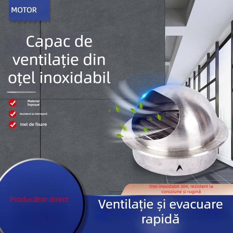 Cap de aer din oțel inoxidabil 304, cu clapetă, pentru evacuarea exterioară a hotei