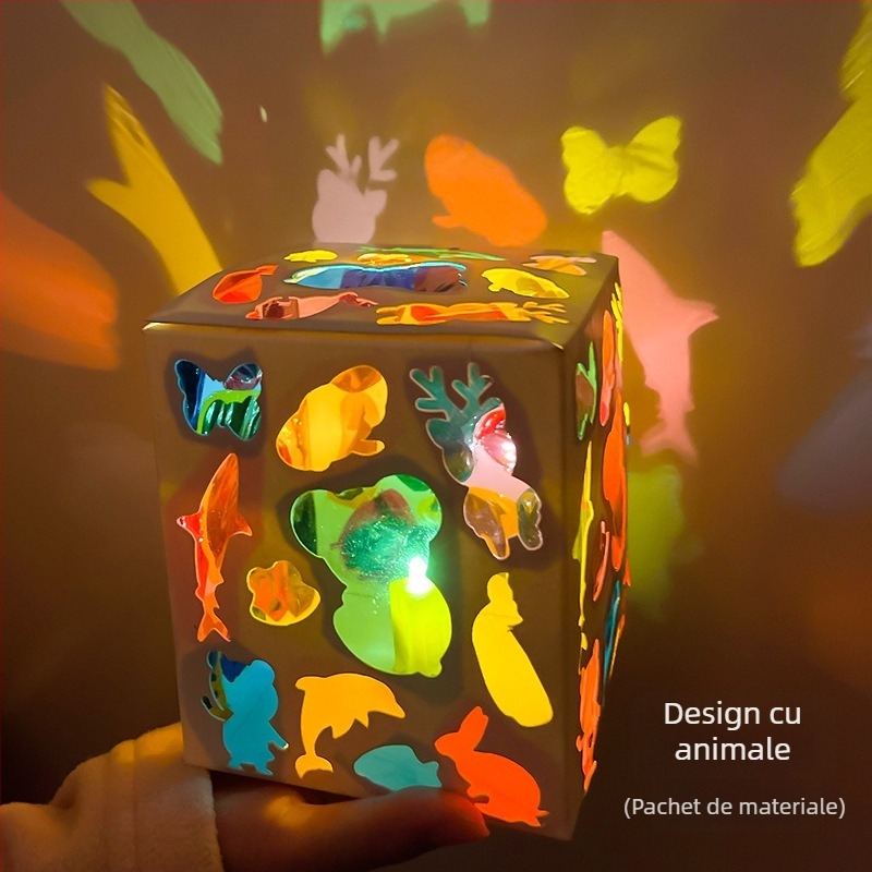 Felinar colorat din celofan pentru copii, joc manual de lumină și umbră, set DIY pentru grădiniță, lampă de proiecție portabilă.