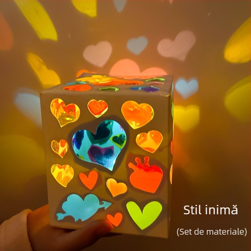Felinar colorat din celofan pentru copii, joc manual de lumină și umbră, set DIY pentru grădiniță, lampă de proiecție portabilă.