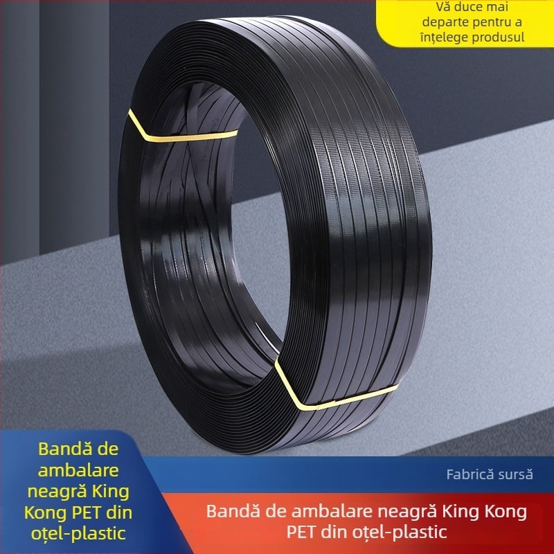 Bandă de ambalare PET neagră, din plastic-otel, pentru ambalare industrială cu mașini