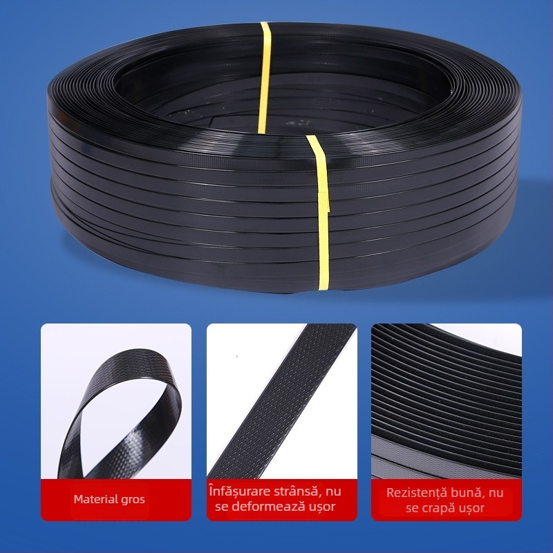 Bandă de ambalare PET neagră, din plastic-otel, pentru ambalare industrială cu mașini