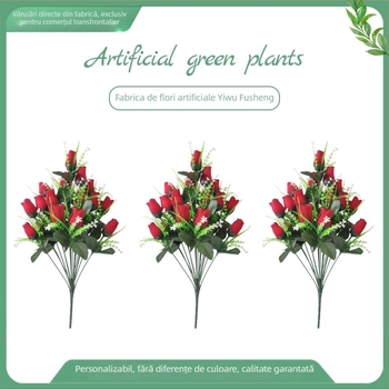 Buchet de trandafiri roșii artificiali, 54 cm, din catifea, decor memorial