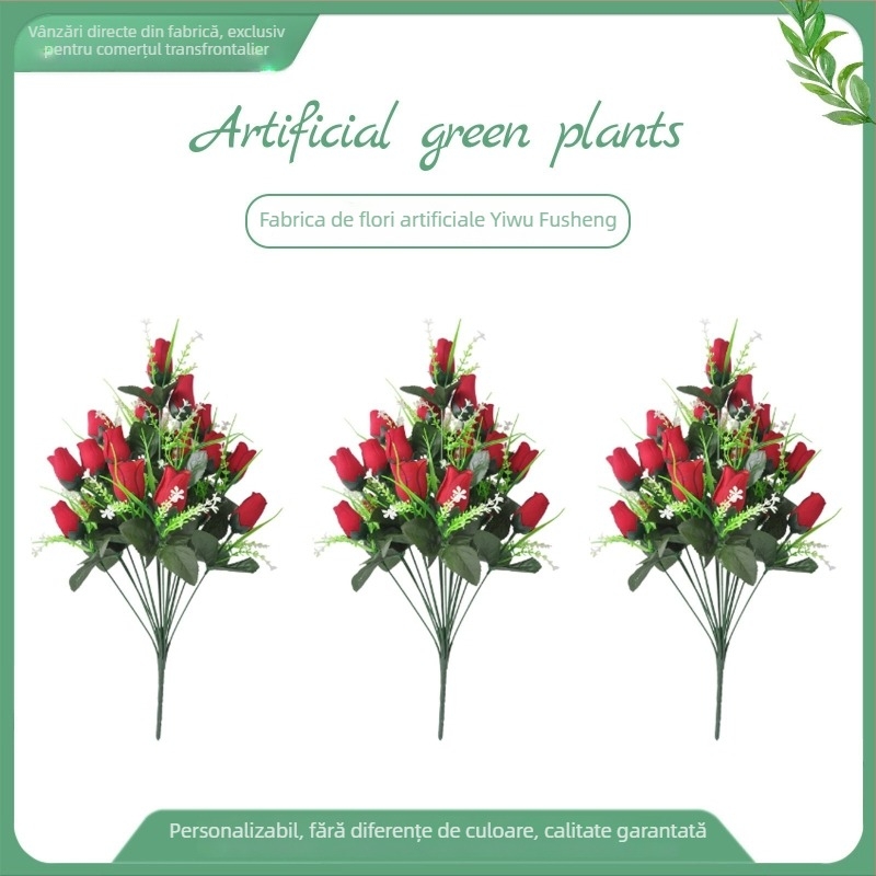 Buchet de trandafiri roșii artificiali, 54 cm, din catifea, decor memorial
