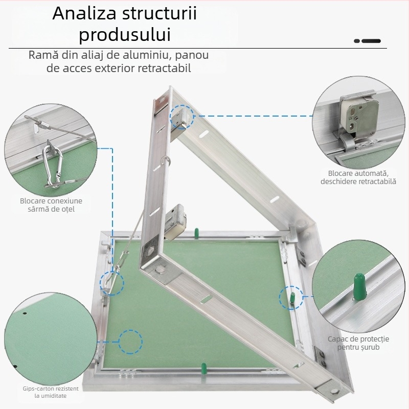 Panou de acces ascuns pentru tavan din gipscarton cu aliaj de aluminiu — apăsați pentru a se deschide, port de inspecție ascuns pentru aer condiționat central, decorativ