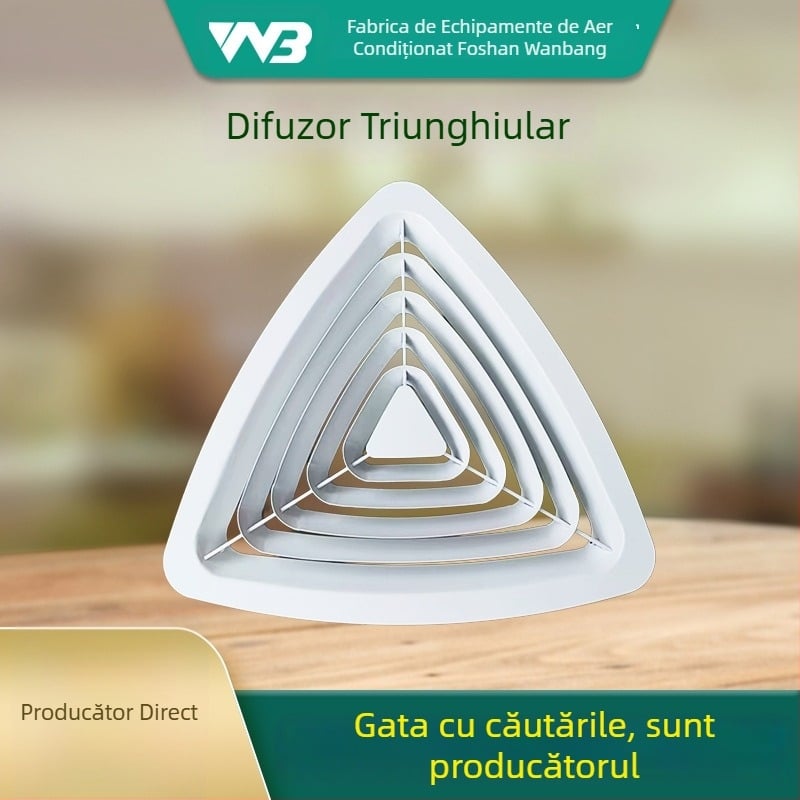 Difuzor triunghiular din aliaj de aluminiu, lamelat pentru ventilație, ieșire pentru conducta de evacuare a sistemului de climatizare central