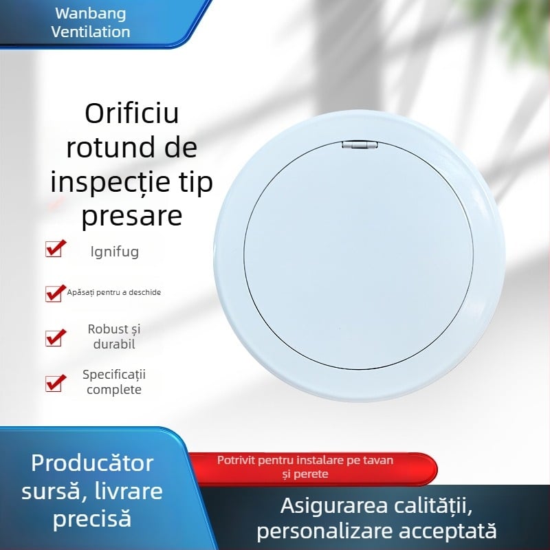 Port de inspecție rotund din aliaj de aluminiu, finisat, pentru perete și tavan, ieșire ascunsă pentru climatizare
