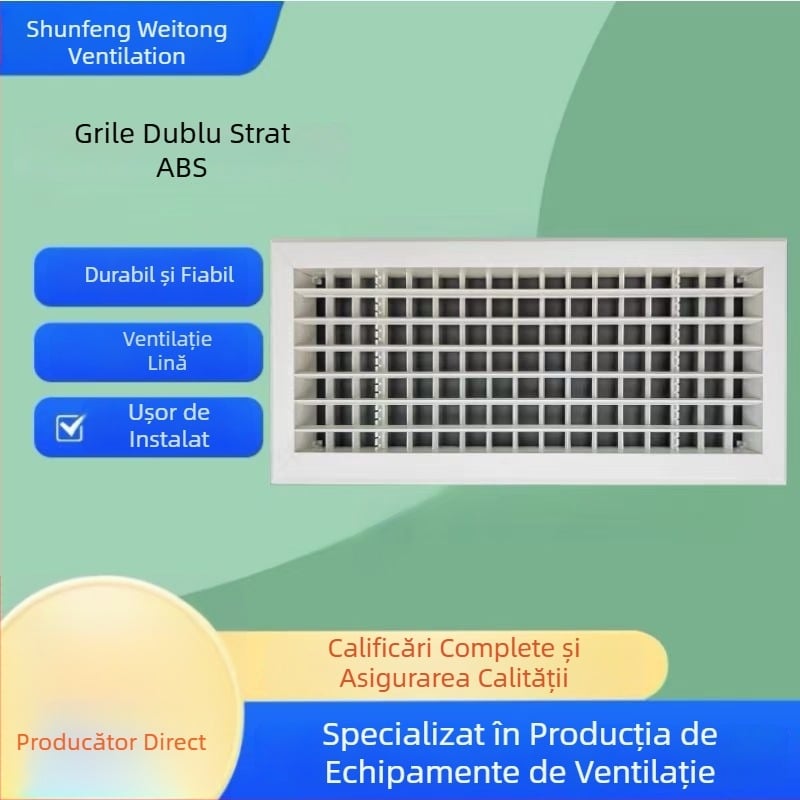 Gură de aer ABS, pătrată, cu lame duble, pentru climatizare centrală, debit de aer reglabil