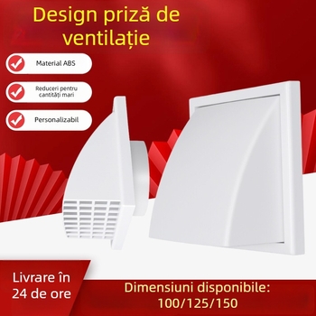 Sistem ABS de ventilație pentru aer proaspăt – ventilație exterioară pe perete, capac de ventilație, țeavă dreptunghiulară