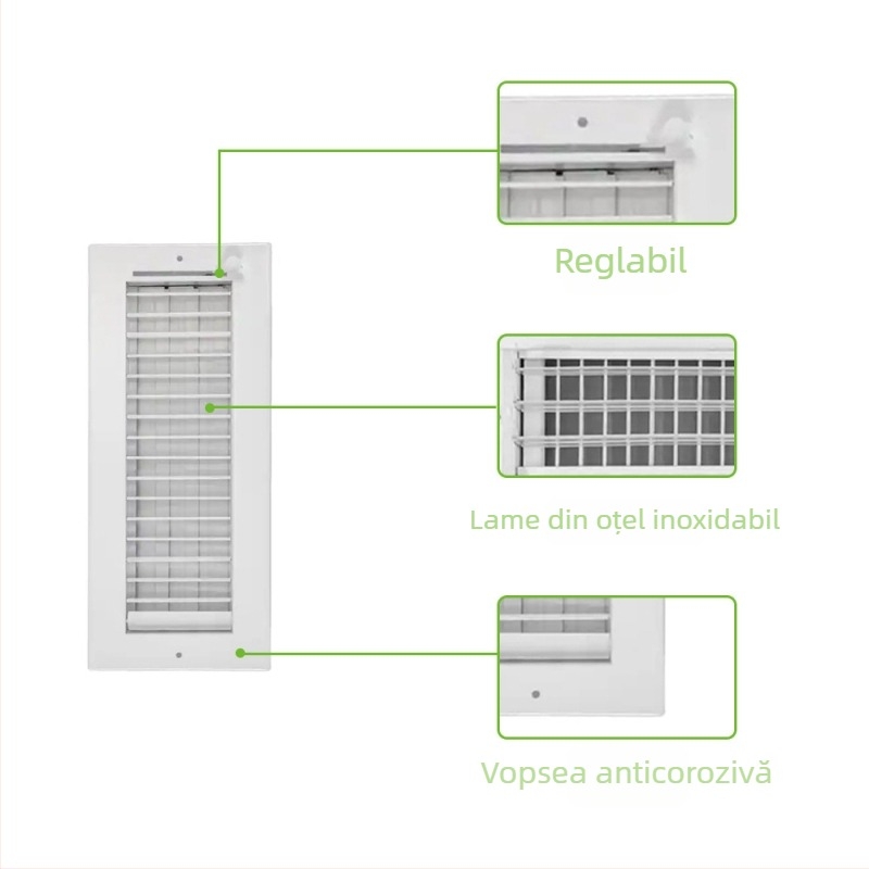 Ventilație de tavan cu lamele din oțel inoxidabil, reglabil