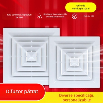 Difuzor pătrat pentru aer condiționat central, ABS și aliaj de aluminiu, ventilație de tavan