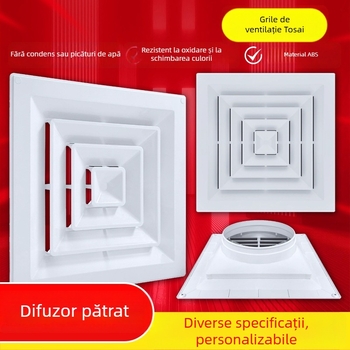 Difuzor pătrat pentru aer condiționat central, ABS și aliaj de aluminiu, ventilație de tavan