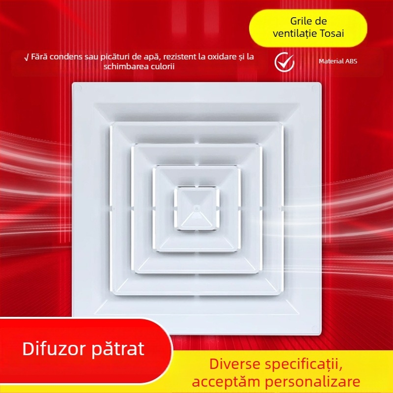 Difuzor pătrat pentru aer condiționat central, ABS și aliaj de aluminiu, ventilație de tavan