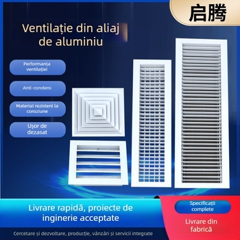 Ventil de aer din aliaj de aluminiu, finisare prin pulverizare, pentru conducte de ventilație, lamele simple și duble, difuzor pătrat