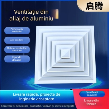 Ventil de aer din aliaj de aluminiu, finisare prin pulverizare, pentru conducte de ventilație, lamele simple și duble, difuzor pătrat