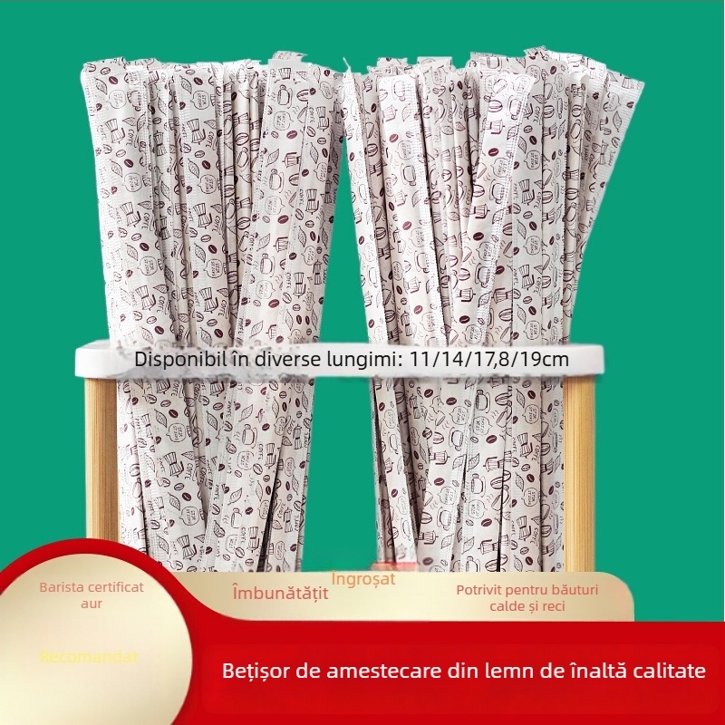 Amestecător din lemn pentru cafea, o singură utilizare, mâner lung, 19 cm