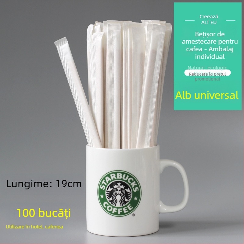 Amestecător din lemn pentru cafea, o singură utilizare, mâner lung, 19 cm