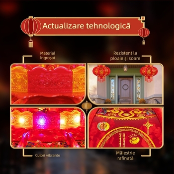 Felinar roșu în stil chinezesc, cu LED ce schimbă culorile și cu un felinar rotativ cu cal, decor pentru balcon și hol