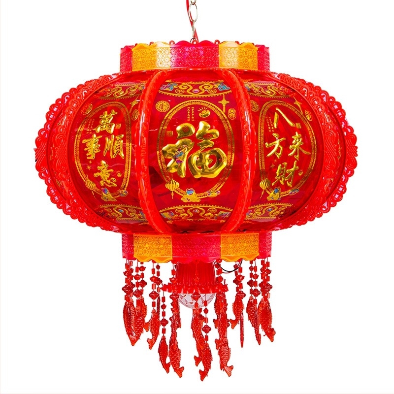 Felinar roșu în stil chinezesc, cu LED ce schimbă culorile și cu un felinar rotativ cu cal, decor pentru balcon și hol
