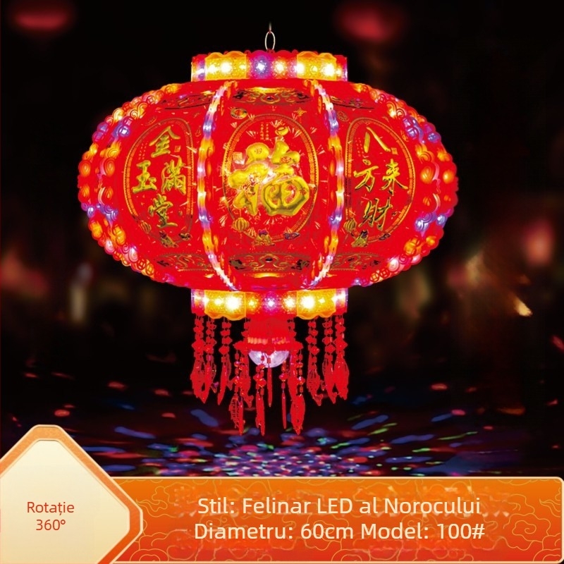 Felinar roșu în stil chinezesc, cu LED ce schimbă culorile și cu un felinar rotativ cu cal, decor pentru balcon și hol