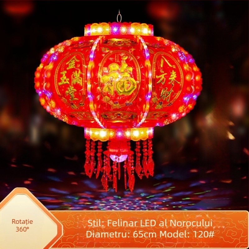 Felinar roșu în stil chinezesc, cu LED ce schimbă culorile și cu un felinar rotativ cu cal, decor pentru balcon și hol