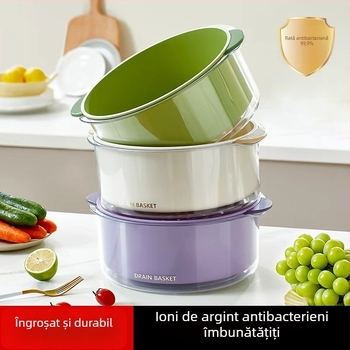 Coș antibacterian cu două niveluri pentru scurgere, pentru legume și fructe, bazin de spălat bucătărie mai gros