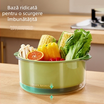 Coș antibacterian cu două niveluri pentru scurgere, pentru legume și fructe, bazin de spălat bucătărie mai gros
