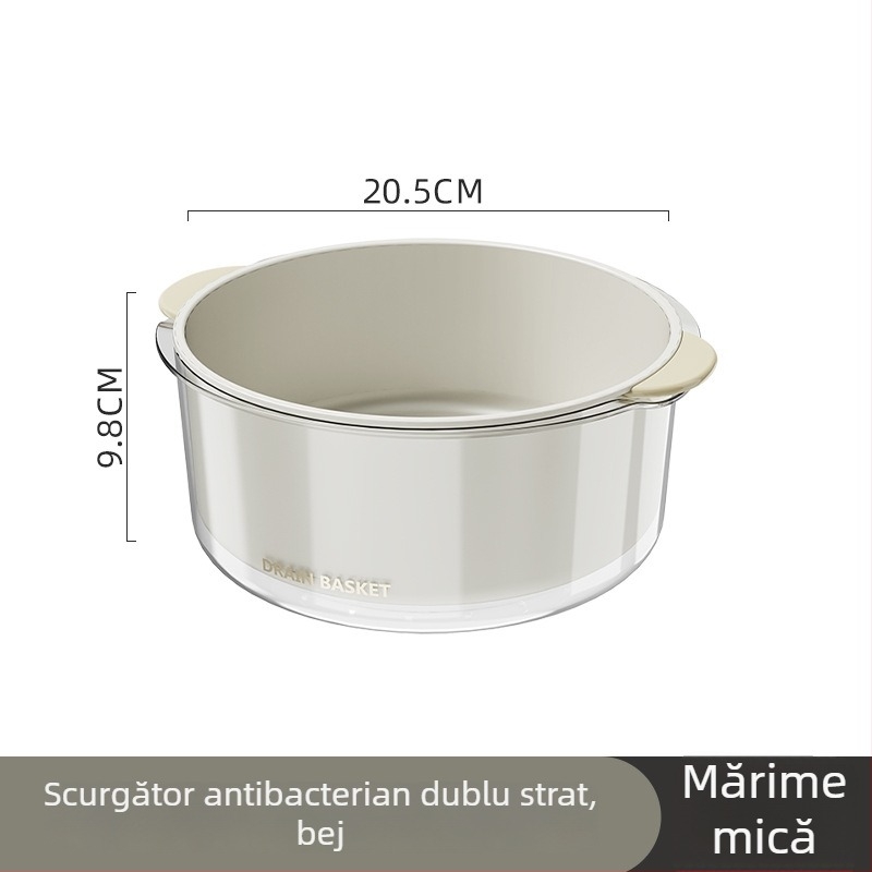 Coș antibacterian cu două niveluri pentru scurgere, pentru legume și fructe, bazin de spălat bucătărie mai gros