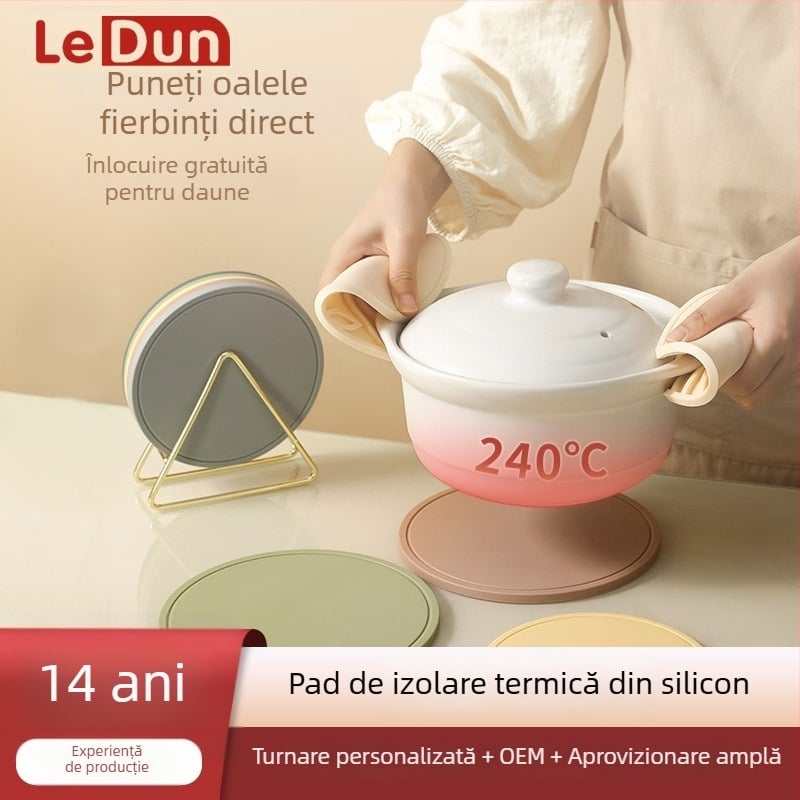 Leton covoraș circular din silicon, rezistent la temperaturi înalte, covoraș dublu față pentru pahare și masă