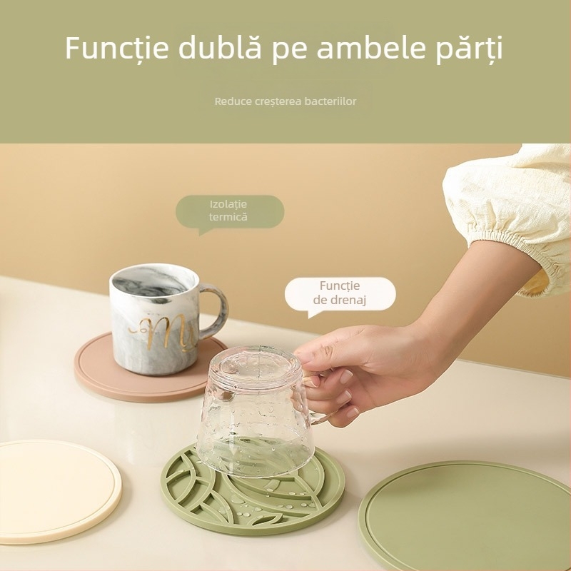 Leton covoraș circular din silicon, rezistent la temperaturi înalte, covoraș dublu față pentru pahare și masă