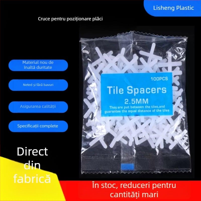 Sistem de nivelare a plăcilor ceramice cu cruci 2 mm și 2,5 mm, clipsuri din plastic pentru rosturi