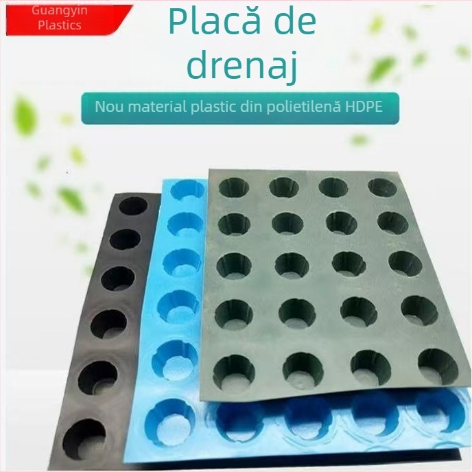 Placă de drenaj HDPE pentru subsol, suprafață concav-convexă, filtrare apă și barieră pentru rădăcini, personalizabilă